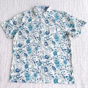 Leon Levin Women's Vintage Short Sleeved Polo Golf Sports Shirt, Blue Floral, M